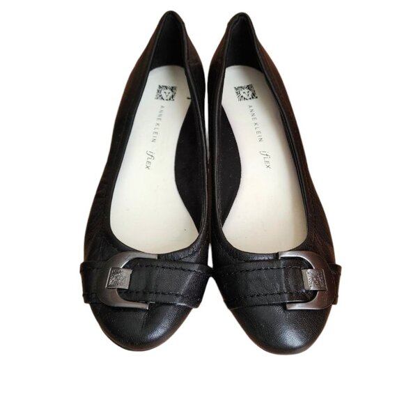 Anne Klein Shoes Woman's Black Leather Upper Balance Size 7.5 Ballet Flat - Picture 1 of 13